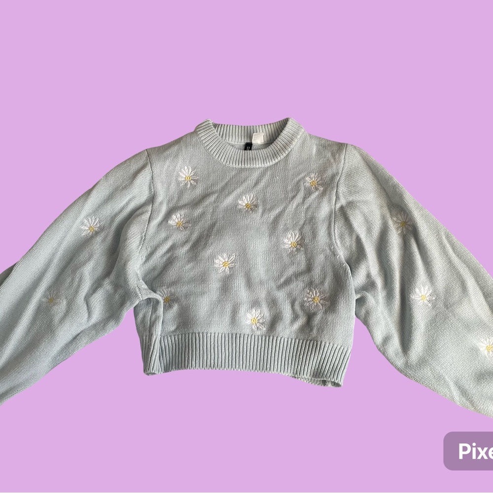 H&M Light Blur Daisy Crew Neck Sweater